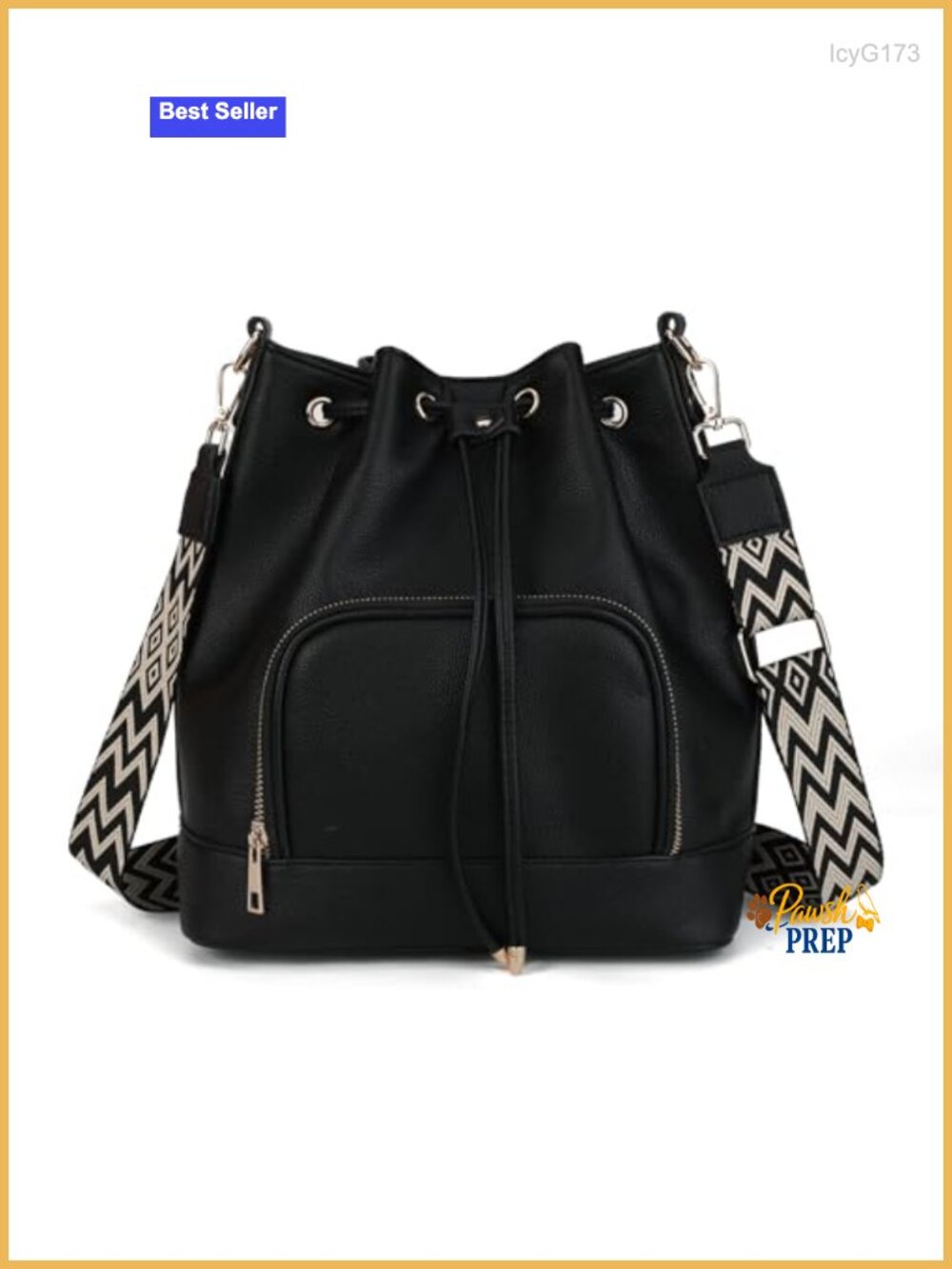 Vegan Leather Bucket Crossbody Shoulder Bag with Drawstring Closure